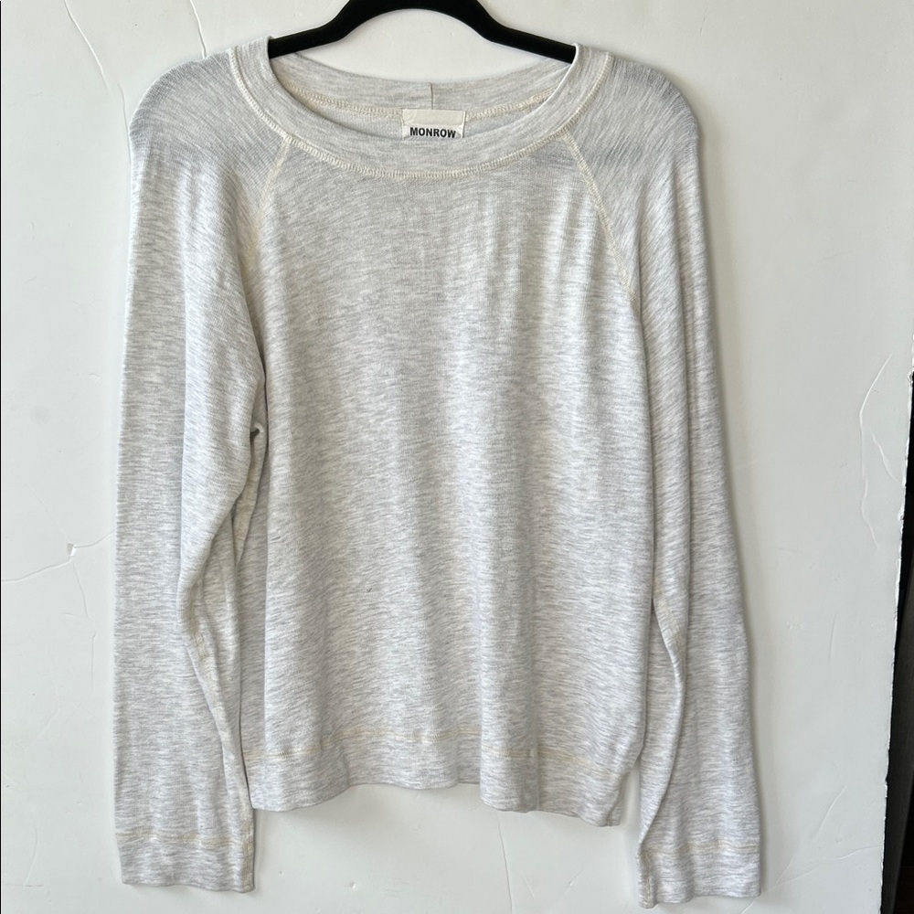 Monrow Heathered Gray Cream  Long Sleeve Top size M